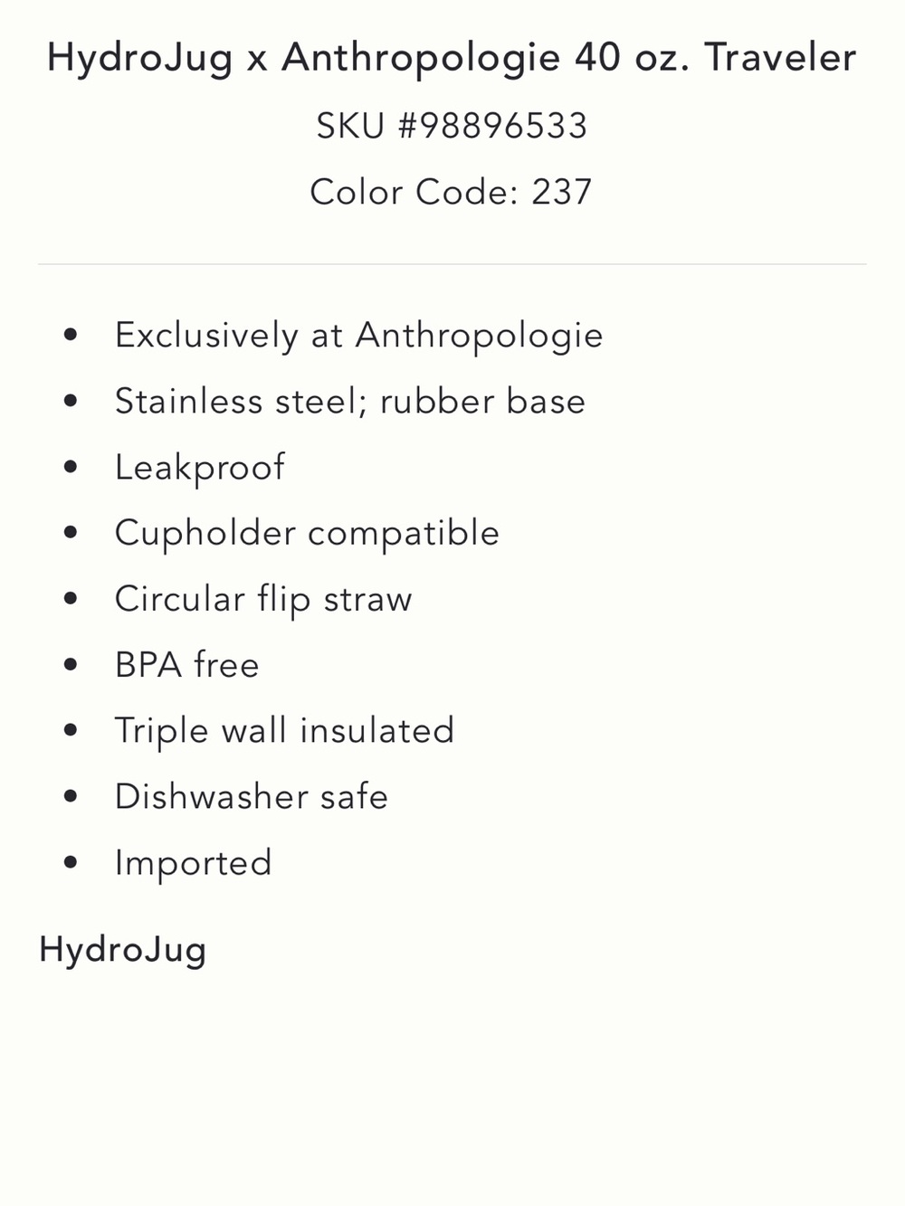 Hydrojug x Anthropologie 40oz Traveler - Picture 9 of 11